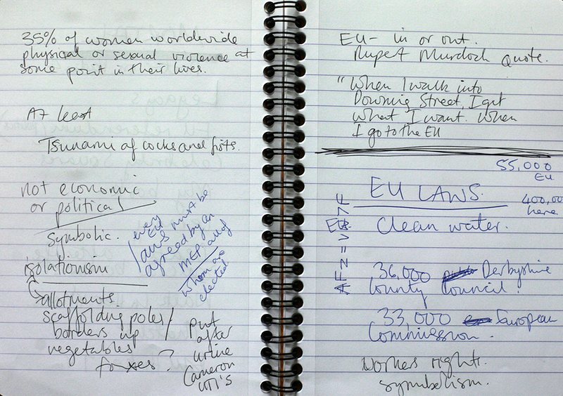 Bridget Christie’s notes for Because You Demanded It. Photograph: Martin Godwin for the Guardian