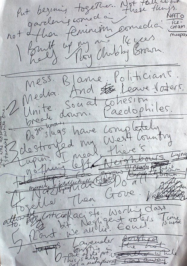 ‘My job is to make politics absurd. I’m becoming increasingly irrelevant’ … Christie’s notes. Photograph: Martin Godwin for the Guardian