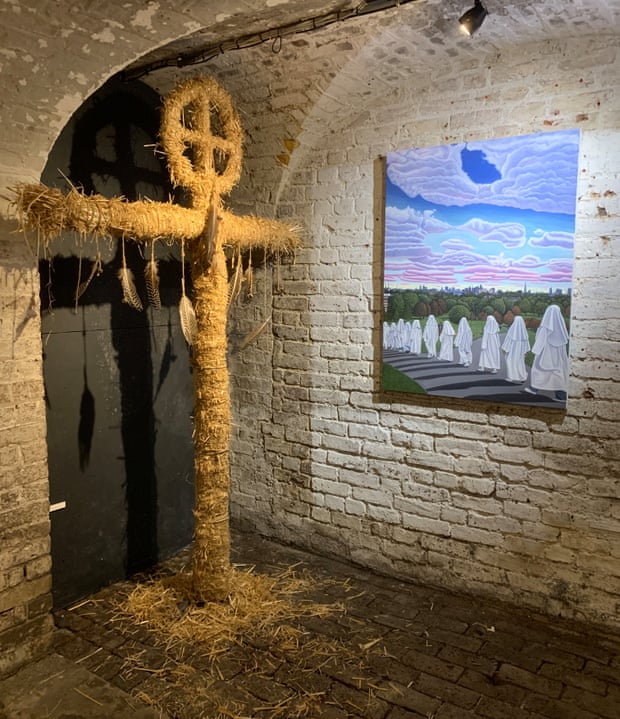 Bewitching … Ben Edge’s The Autumn Equinox (2018) alongside one of Simon Costin’s artefacts. Photograph: Courtesy: Ben Edge